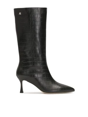Czarne botki z wysoką cholewką z tłoczonej skóry Kazar