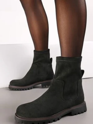 Czarne Botki za Kostkę z Imitacji Zamszu Silvano