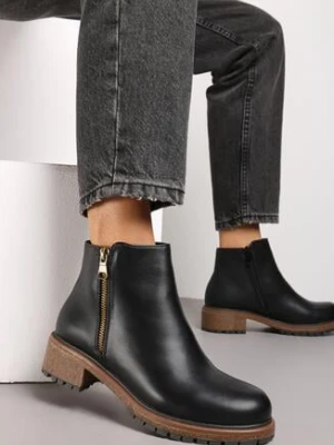 Czarne Botki za Kostkę z Ozdobnym Suwakiem Gevira