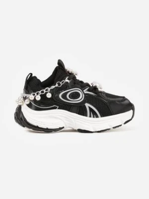 Czarne Buty Sportowe Sneakersy Chunky z Ozdobnym Łańcuszkiem z Perełkami Nephenilla clibee