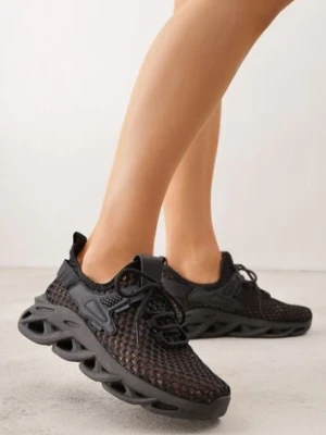 Czarne Buty Sportowe Sneakersy na Platformie Ozdobionej Tłoczeniem Teliriella joalice paris