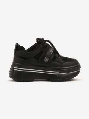 Czarne Buty Sportowe Sneakersy na Platformie z Dodatkowym Zapięciem na Rzep Dorriti