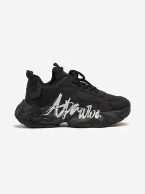 Czarne Buty Sportowe Sneakersy na Platformie z Tłoczeniem z Napisem Valerisia