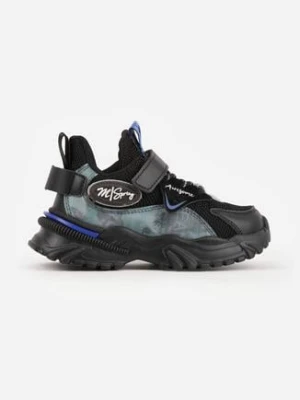 Czarne Buty Sportowe Sneakersy na Rzep w Stylu Chunky ze Skórzaną Wkładką Doreama tom.m