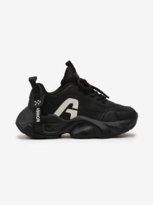 Czarne Buty Sportowe Sneakersy na Tłoczonej Podeszwie z Naszywkami Menidia