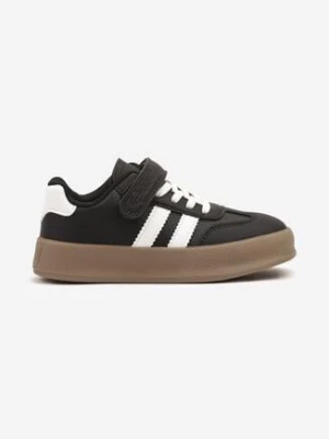 Czarne Buty Sportowe Sneakersy Tenisówki ze Skórzaną Wkładką i Paskami Felresil