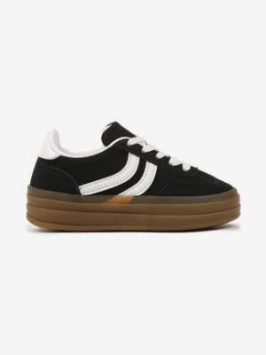 Czarne Buty Sportowe Sneakersy w Stylu Tenisówek z Geometrycznym Wzorem Olithena