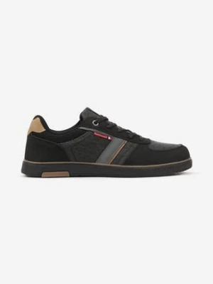 Czarne Buty Sportowe Sneakersy z Ozdobnymi Przeszyciami Poltia