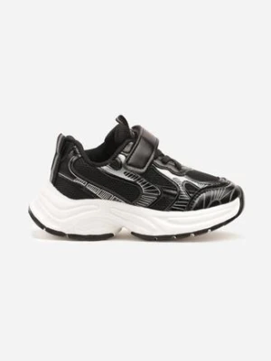 Czarne Buty Sportowe Sneakersy z Rzepem i Siateczkowymi Wstawkami Benirla
