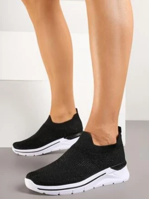 Czarne Buty Sportowe z Cyrkoniami przed Kostkę z Elastyczną Cholewką Telanissea bosido