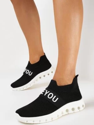 Czarne Buty Sportowe ze Skarpetkową Cholewką i Napisem Thirllas