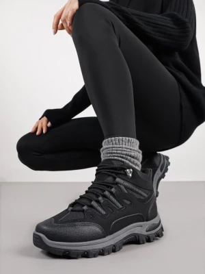 Czarne Buty Trekkingowe Traperki Vices ze Sznurowaną Cholewką Afellie