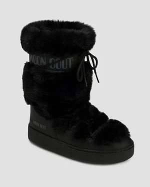 Czarne Buty Zimowe Damskie Moon Boot Ltrack Faux Fur High Wp