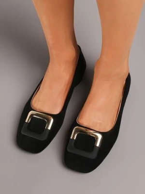 Czarne Casualowe Balerinki na Płaskiej Podeszwie z Metaliczną Aplikacją Chrissti