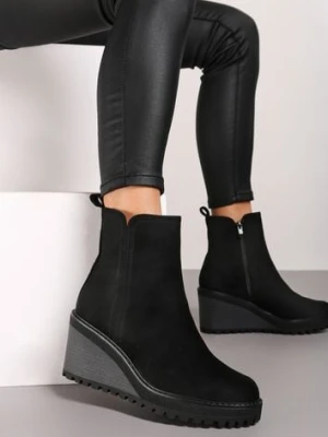 Czarne Casualowe Botki na Koturnie z Lekkim Ociepleniem Tarlitha