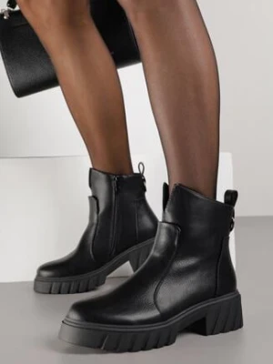 Czarne Casualowe Botki na Podeszwie z Tłoczeniami Rasidia m.daszynski