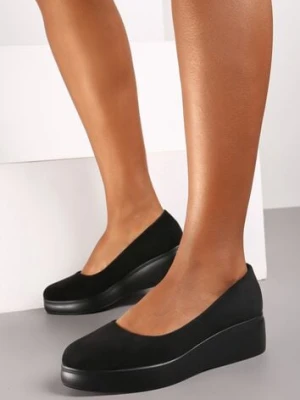 Czarne Casualowe Czółenka na Koturnie Nevirae