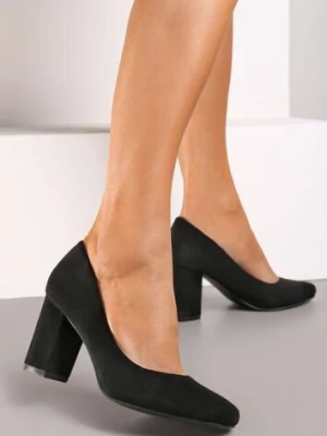 Czarne Casualowe Czółenka na Słupku ze Skórzaną Wkładką Maicie