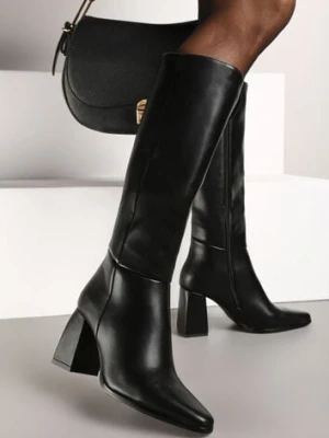 Czarne Casualowe Kozaki na Słupku Linnariela