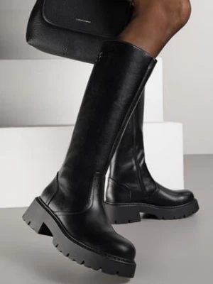 Czarne Casualowe Kozaki VICES na Grubej Podeszwie z Tłoczoną Aplikacją Unarila