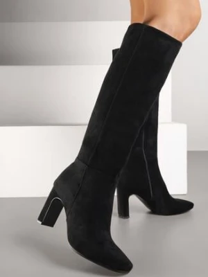 Czarne Casualowe Kozaki z Imitacji Zamszu na Słupku Delawe super mode