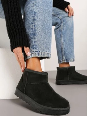 Czarne Casualowe Ocieplane Śniegowce na Płaskiej Podeszwie Emelunetta