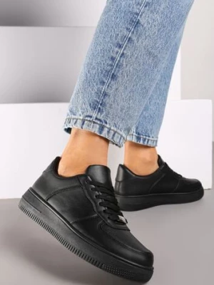 Czarne Casualowe Sneakersy na Płaskiej Podeszwie ze Sznurowaniem Vlivora