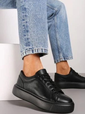 Czarne Casualowe Sneakersy na Platformie ze Sznurowaniem Oterra