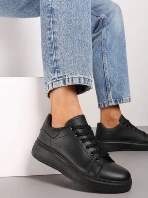 Czarne Casualowe Sneakersy na Platformie ze Sznurowaniem Tialorae