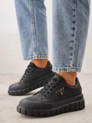 Czarne Casualowe Sneakersy VICES na Grubej Podeszwie z Tłoczeniami Therelle