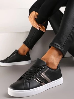 Czarne Casualowe Sneakersy z Brokatem i Metalicznym Zdobieniem Tidalis