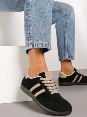 Czarne Casualowe Sneakersy z Ekozamszu na Płaskiej Podeszwie Pemeriana