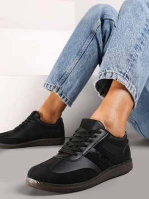 Czarne Casualowe Sneakersy z Geometrycznymi Wzorami i Kontrastowymi Przeszyciami Riandrea