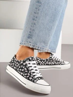Czarne Casualowe Trampki w Kwiatki Foleriella via giulia
