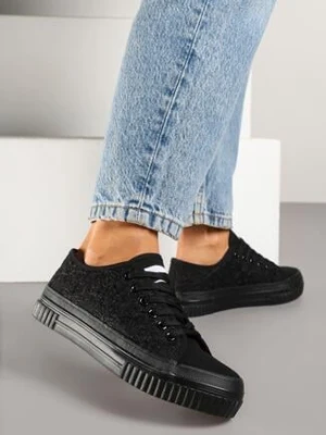 Czarne Casualowe Trampki z Cholewką Zdobioną Haftem Meppna badoxx