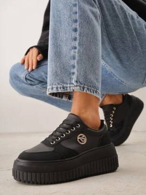 Czarne Chunky Sneakersy VICES z Aplikacją na Platformie ze Żłobieniami Ilunatesa
