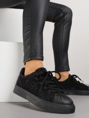 Czarne Cyrkoniowe Sneakersy Zdobione Marszczeniem na Nosku Westafera marquiiz