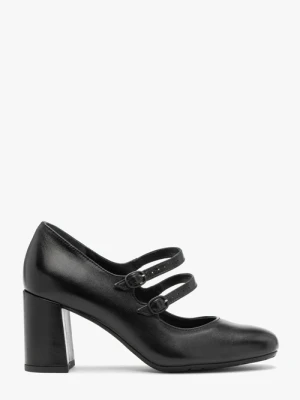 Czarne czółenka damskie z dekoracyjnymi paskami Ryłko