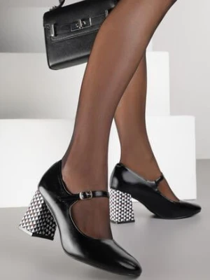 Czarne Czółenka Mary Jane Vices na Ozdobnym Słupku ze Skórzaną Wkładką Dadvire