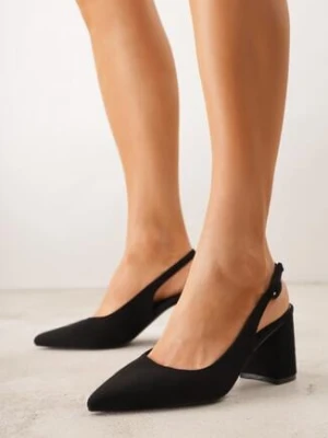 Czarne Czółenka na Klockowym Obcasie z Odkrytą Piętą Tarabeta c&l fashion