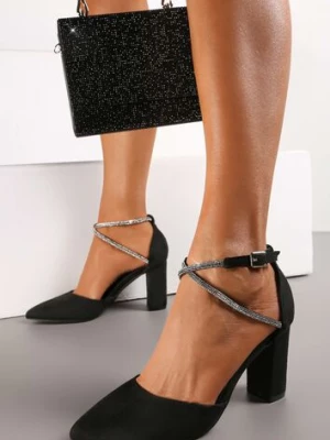 Czarne Czółenka na Kwadratowym Słupku ze Sprzączką Kossi