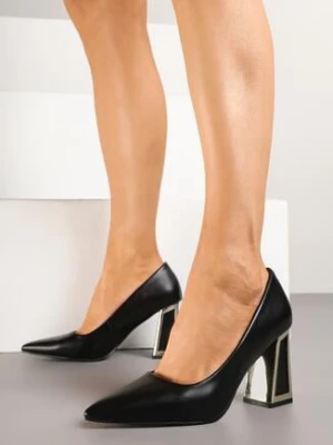 Czarne Czółenka na Metalicznym Słupku ze Skórzaną Wkładką Selsekia seastar