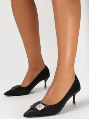 Czarne Czółenka na Niskiej Szpilce z Ozdobą z Cyrkoniami Shaggia