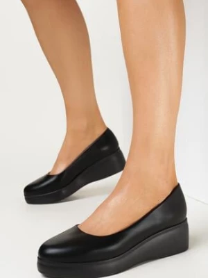 Czarne Czółenka na Niskim Koturnie z Okrągłym Noskiem Ryelle