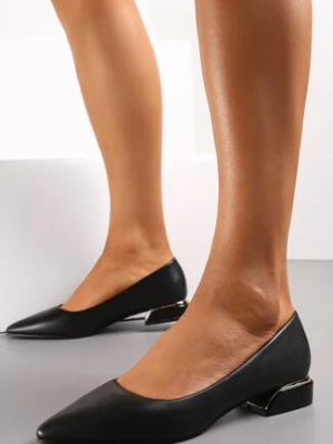 Czarne Czółenka na Niskim Obcasie z Metaliczną Wstawką i Noskiem w Szpic Tinariva