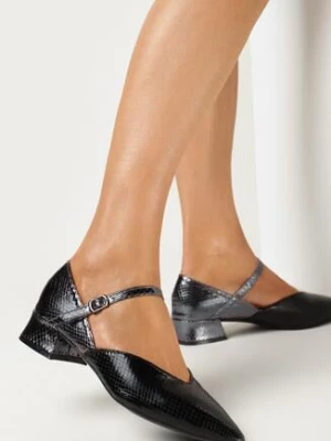 Czarne Czółenka na Niskim Słupku ze Szpiczastym Noskiem Dalona