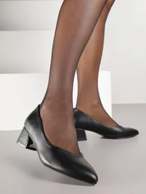 Czarne Czółenka na Obcasie Vices ze Skórzaną Wkładką i Metaliczną Wstawką Ziztte