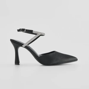 Czarne czółenka na obcasie z połyskującym paskiem House