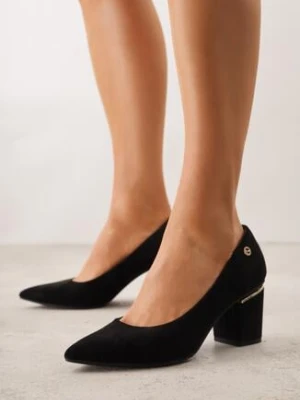 Czarne Czółenka na Obcasie ze Skórzaną Wkładką i Metaliczną Wstawką Rasmone seastar