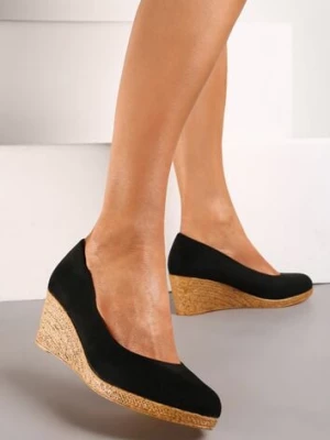 Czarne Czółenka Vices na Plecionym Koturnie ze Skórzaną Wkładką Ebersa